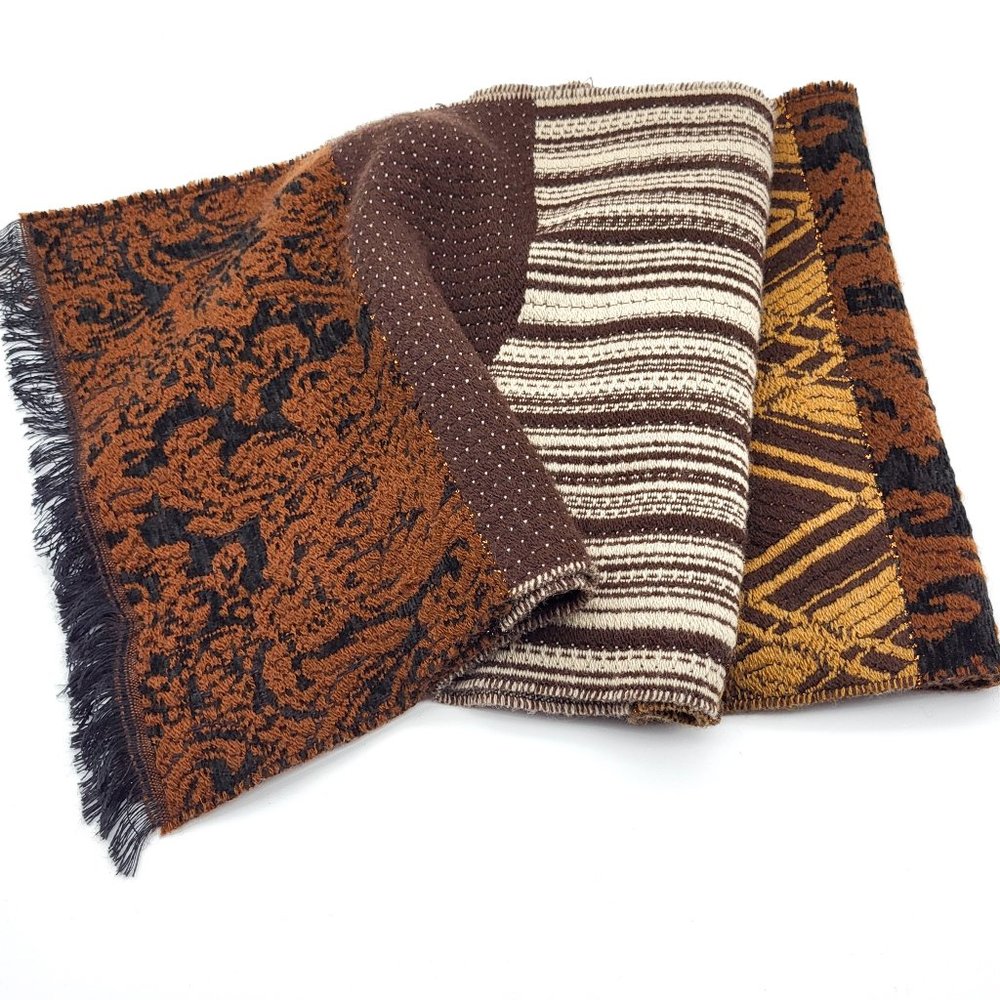 Jacques d'Albry Paris Brown Jacquard Wool Blend Scarf, GUC